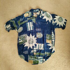 The Territory Ahead Mens XL Short Sleeve Camp Shirt Blue Abstract Hawaiian VGUC
